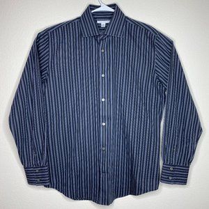 Banana Republic Mens 16-16.5 L Black Grey Striped Long Sleeve Button Up Shirt